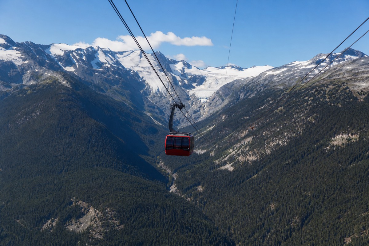 The Peak 2 Peak Gondola crossing the valley between Whistler and Blackcomb mountains