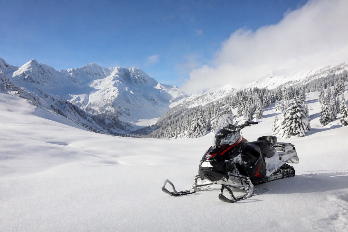 Snowmobiling in the backcountry near Whistler