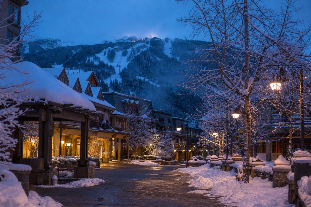 Whistler Village under fresh winter snow